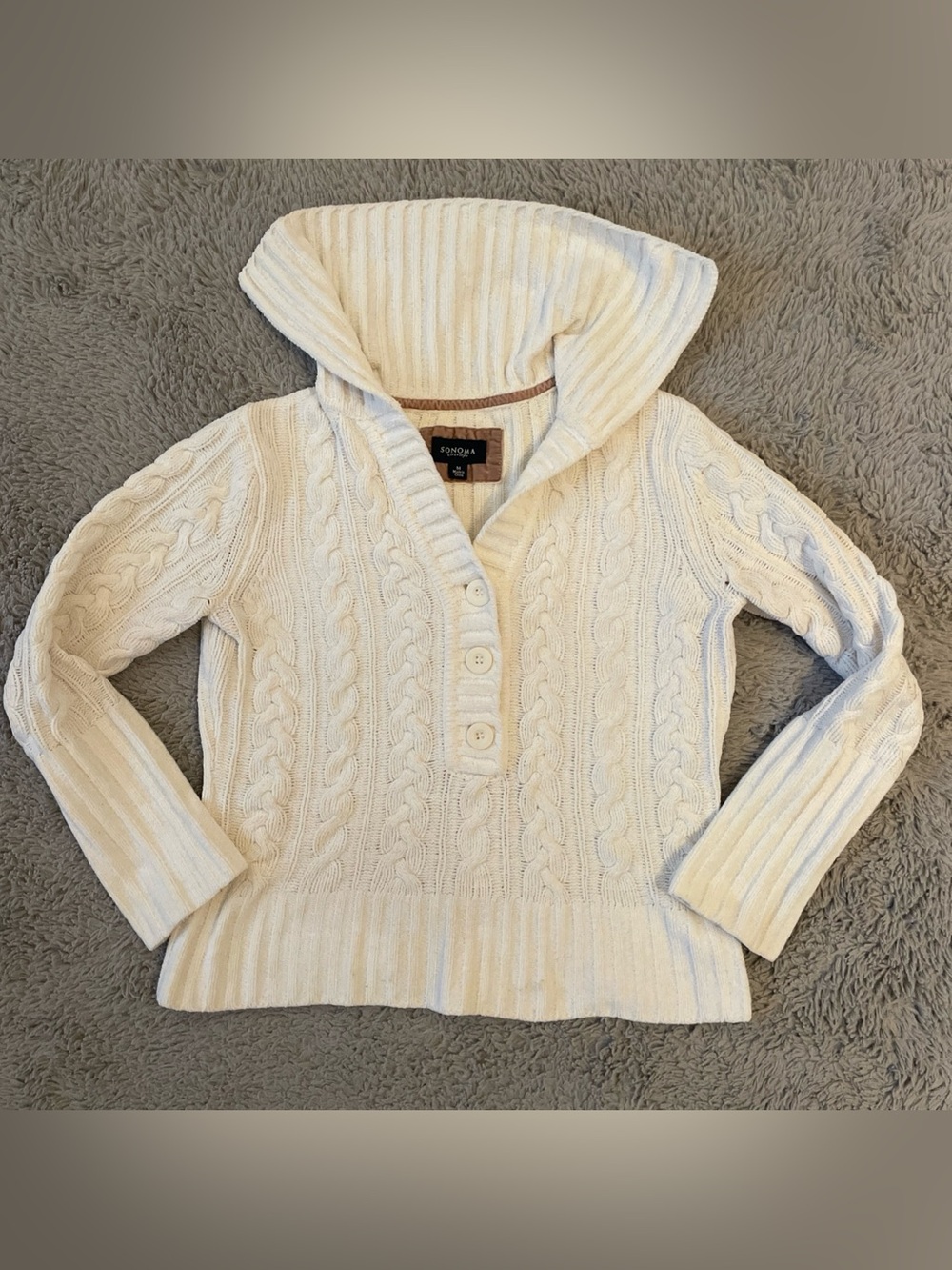 Sonoma Life and Style Button Front V Neck Cable Knit Sweater Size Medium Cozy